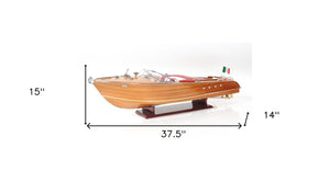 Homeroots 15" Solid Wood Hand Painted Riva Aquarama Speedboat Exclusive Display Case Edition Model Boat  Solid Wood 402237