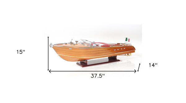 Homeroots 15" Solid Wood Hand Painted Riva Aquarama Speedboat Exclusive Display Case Edition Model Boat  Solid Wood 402237