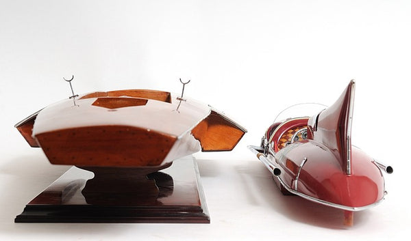 Homeroots 10" Wood Brown Ferrary Hydroplane Rc Ready Boat Hand Painted Decorative Boat  Solid Wood 402238