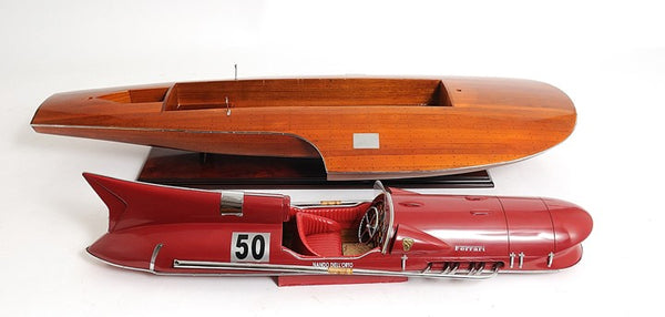 Homeroots 10" Wood Brown Ferrary Hydroplane Rc Ready Boat Hand Painted Decorative Boat  Solid Wood 402238