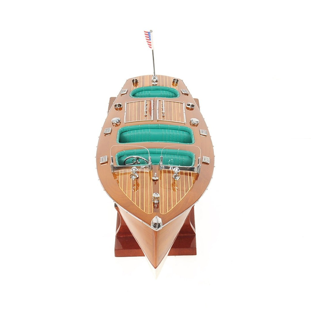 HomeRoots 7" Classic Chris Craft Triple Cockpit Wood Model Boat - Hand Painted Vintage Nautical Decor Gift 402239
