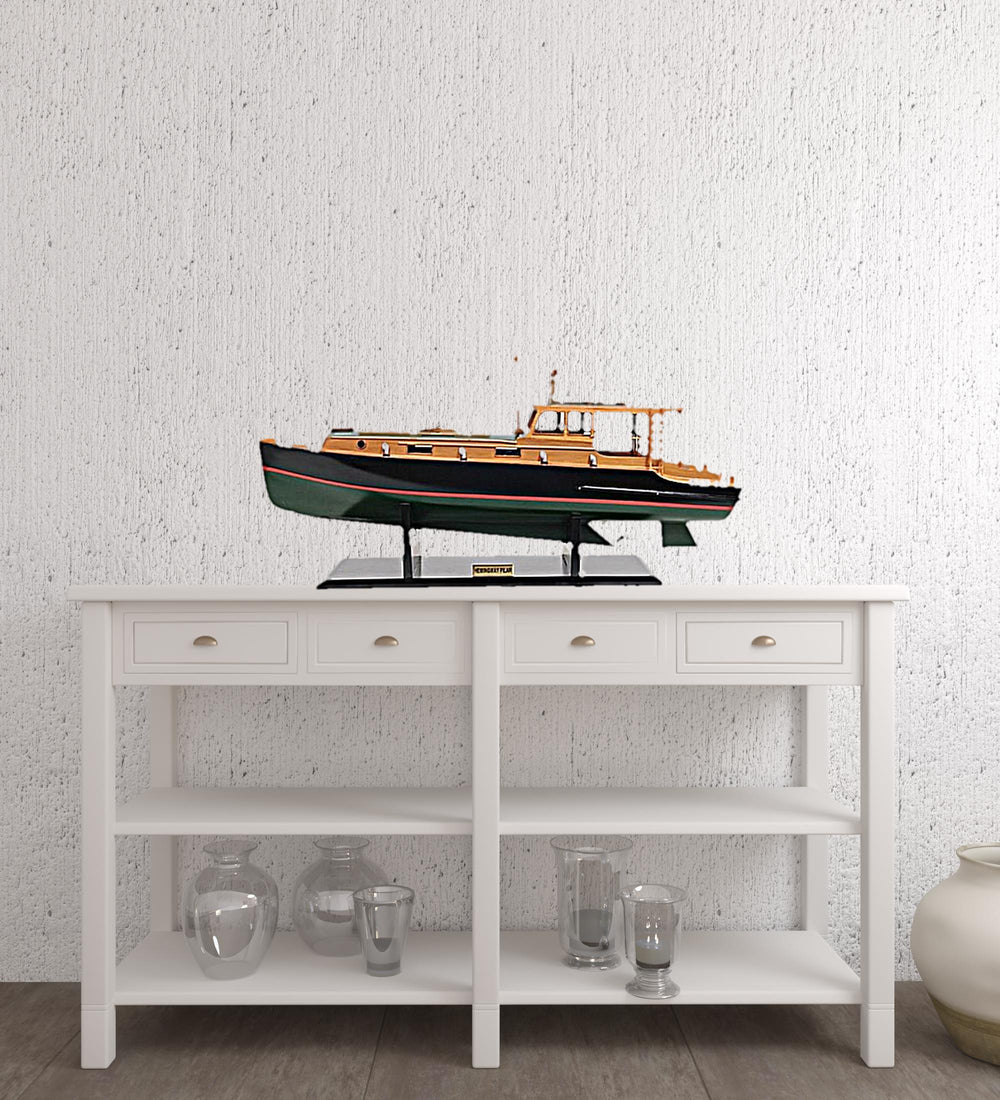 Homeroots 15" Black And Green Solid Wood Hand Painted 1934 Hemingway Pilar Fishing Boat Model Boat  Solid Wood 402240