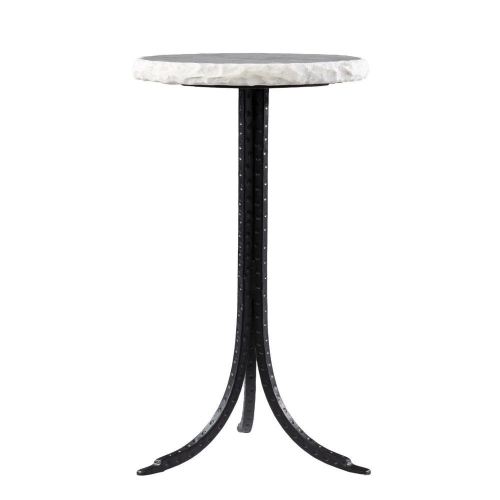 HomeRoots 23" Chic Black and White Marble Round End Table with Durable Metal Frame for Stylish Decor Integration 402257