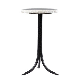 HomeRoots 23" Chic Black and White Marble Round End Table with Durable Metal Frame for Stylish Decor Integration 402257