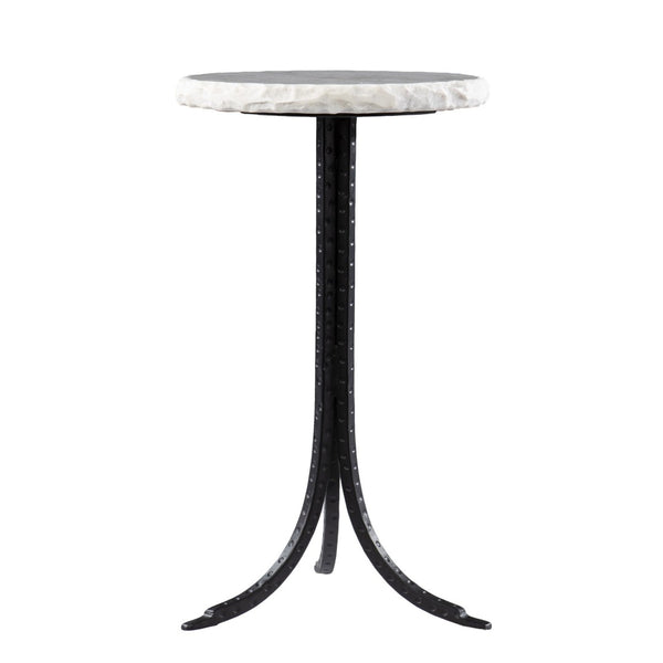 HomeRoots 23" Chic Black and White Marble Round End Table with Durable Metal Frame for Stylish Decor Integration 402257