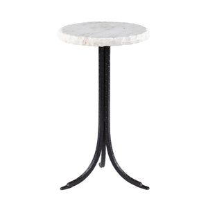 HomeRoots 23" Chic Black and White Marble Round End Table with Durable Metal Frame for Stylish Decor Integration 402257