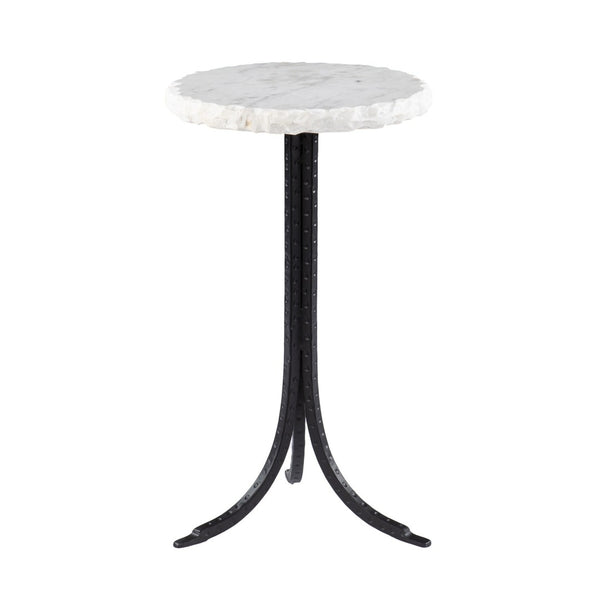 HomeRoots 23" Chic Black and White Marble Round End Table with Durable Metal Frame for Stylish Decor Integration 402257