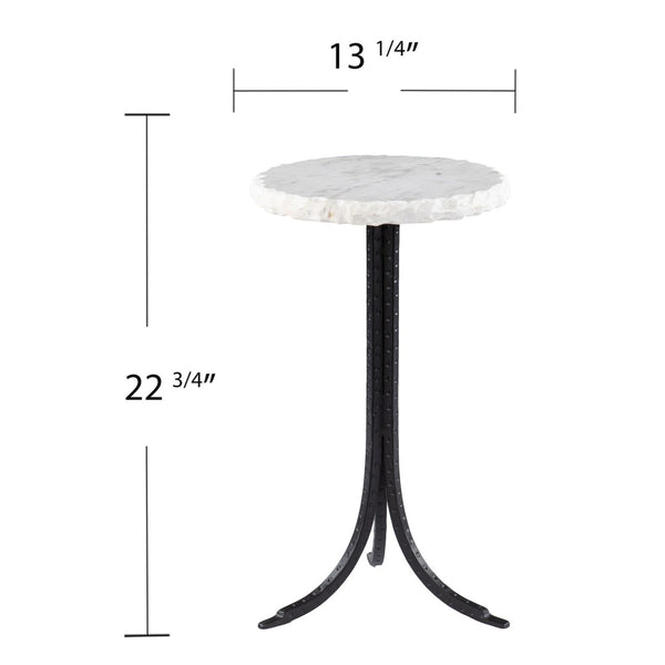 HomeRoots 23" Chic Black and White Marble Round End Table with Durable Metal Frame for Stylish Decor Integration 402257