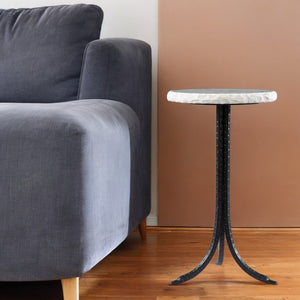 HomeRoots 23" Chic Black and White Marble Round End Table with Durable Metal Frame for Stylish Decor Integration 402257