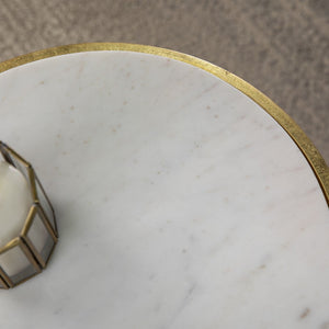 HomeRoots 23" Gold Marble End Table with Iron Legs - Chic Round Design for Small Spaces & Elegant Decor 402258
