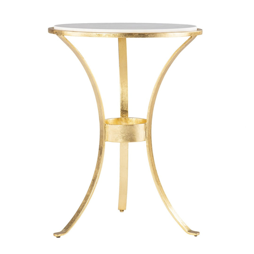 HomeRoots 23" Gold Marble End Table with Iron Legs - Chic Round Design for Small Spaces & Elegant Decor 402258