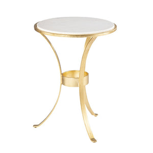 HomeRoots 23" Gold Marble End Table with Iron Legs - Chic Round Design for Small Spaces & Elegant Decor 402258