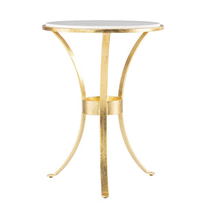 HomeRoots 23" Gold Marble End Table with Iron Legs - Chic Round Design for Small Spaces & Elegant Decor 402258