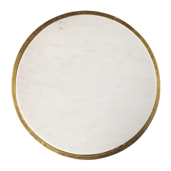 HomeRoots 23" Gold Marble End Table with Iron Legs - Chic Round Design for Small Spaces & Elegant Decor 402258