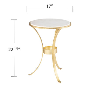 HomeRoots 23" Gold Marble End Table with Iron Legs - Chic Round Design for Small Spaces & Elegant Decor 402258