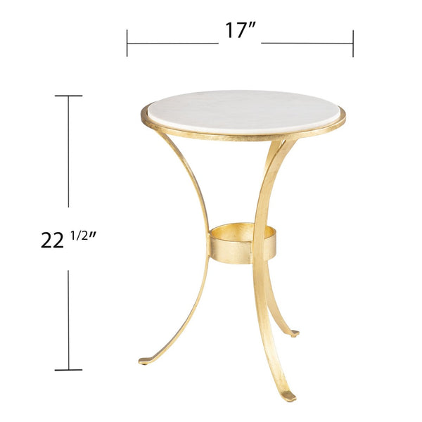 HomeRoots 23" Gold Marble End Table with Iron Legs - Chic Round Design for Small Spaces & Elegant Decor 402258