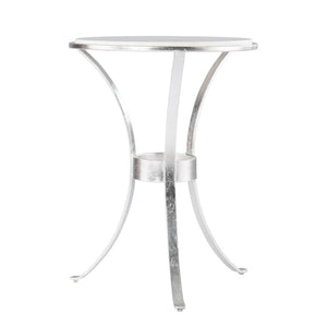 HomeRoots 23" Elegant Silver Curvy Leg Round End Table with Unique White Marble Top for Modern Living Spaces 402259