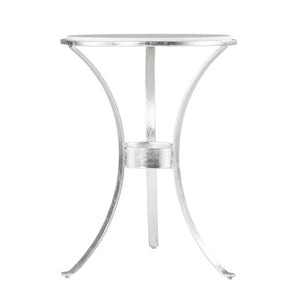 HomeRoots 23" Elegant Silver Curvy Leg Round End Table with Unique White Marble Top for Modern Living Spaces 402259