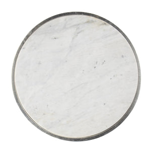 HomeRoots 23" Elegant Silver Curvy Leg Round End Table with Unique White Marble Top for Modern Living Spaces 402259