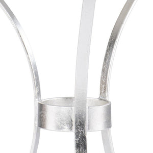 HomeRoots 23" Elegant Silver Curvy Leg Round End Table with Unique White Marble Top for Modern Living Spaces 402259