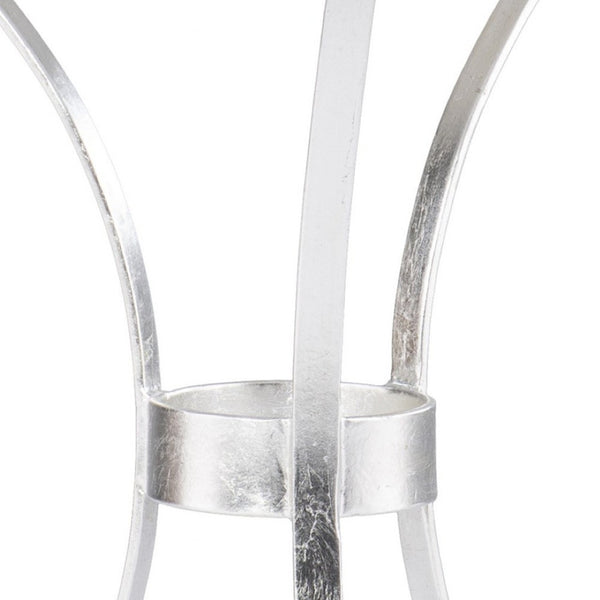 HomeRoots 23" Elegant Silver Curvy Leg Round End Table with Unique White Marble Top for Modern Living Spaces 402259