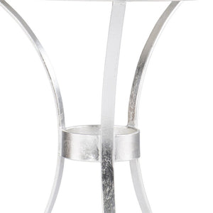 HomeRoots 23" Elegant Silver Curvy Leg Round End Table with Unique White Marble Top for Modern Living Spaces 402259