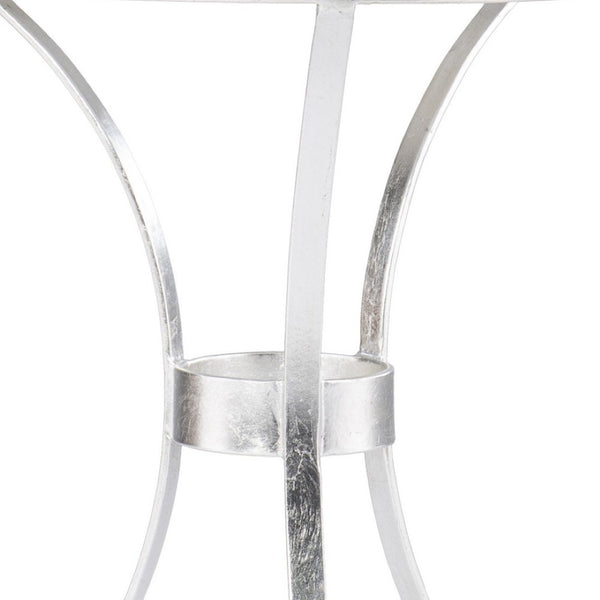 HomeRoots 23" Elegant Silver Curvy Leg Round End Table with Unique White Marble Top for Modern Living Spaces 402259