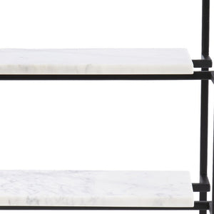 HomeRoots 24" Modern Black Glass and Marble End Table with Open Shelves for Stylish Storage & Display 402263
