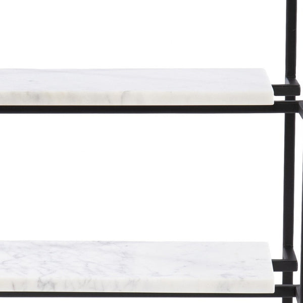 HomeRoots 24" Modern Black Glass and Marble End Table with Open Shelves for Stylish Storage & Display 402263