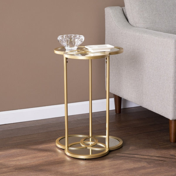 HomeRoots 22" Gold Mirrored Glass Three Circle End Table – Modern Glamour for Small Spaces, Stylish Décor Accent 402264