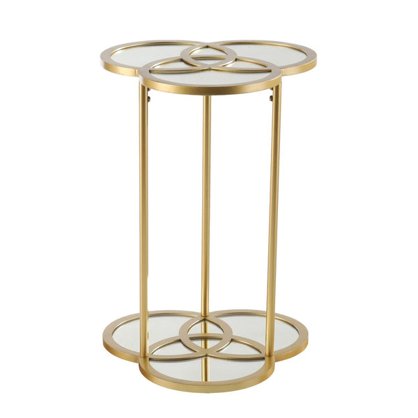 HomeRoots 22" Gold Mirrored Glass Three Circle End Table – Modern Glamour for Small Spaces, Stylish Décor Accent 402264