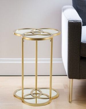 HomeRoots 22" Gold Mirrored Glass Three Circle End Table – Modern Glamour for Small Spaces, Stylish Décor Accent 402264