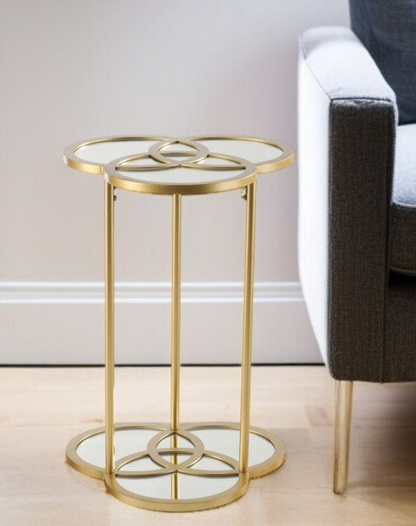 HomeRoots 22" Gold Mirrored Glass Three Circle End Table – Modern Glamour for Small Spaces, Stylish Décor Accent 402264