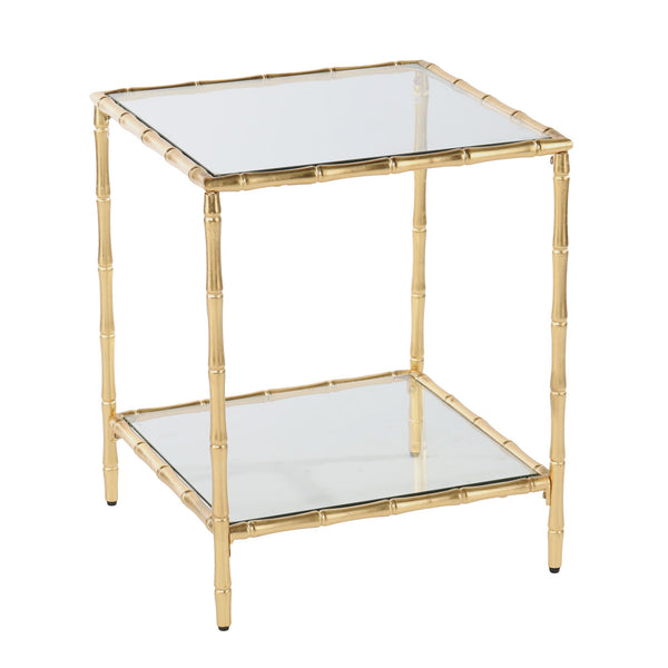 Homeroots 23" Gold Glass Top Square End Table With Shelf   402265
