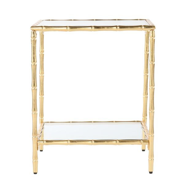 Homeroots 23" Gold Glass Top Square End Table With Shelf   402265