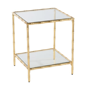 Homeroots 23" Gold Glass Top Square End Table With Shelf   402265