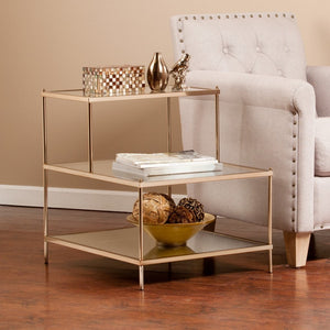 HomeRoots 24" Glamorous Gold & Clear Glass Tiered End Table for Chic Storage & Stylish Display Options 402266