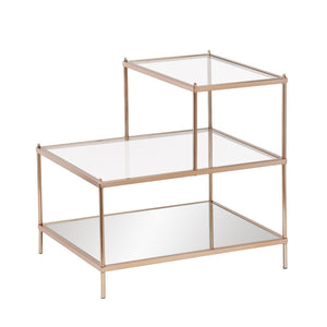HomeRoots 24" Glamorous Gold & Clear Glass Tiered End Table for Chic Storage & Stylish Display Options 402266