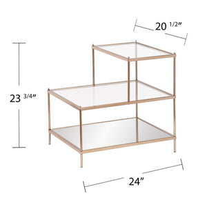 HomeRoots 24" Glamorous Gold & Clear Glass Tiered End Table for Chic Storage & Stylish Display Options 402266