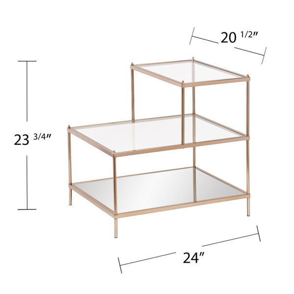 HomeRoots 24" Glamorous Gold & Clear Glass Tiered End Table for Chic Storage & Stylish Display Options 402266