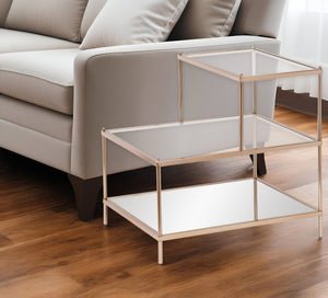 HomeRoots 24" Glamorous Gold & Clear Glass Tiered End Table for Chic Storage & Stylish Display Options 402266