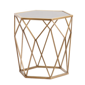 Homeroots 19" Gold And Reflective Glass Hexagon Mirrored End Table   402267