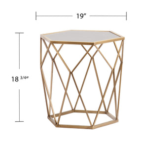 Homeroots 19" Gold And Reflective Glass Hexagon Mirrored End Table   402267