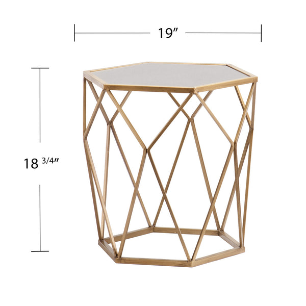 Homeroots 19" Gold And Reflective Glass Hexagon Mirrored End Table   402267