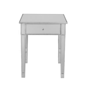 Homeroots 29" Silver And Reflective Glass Square End Table With Drawer   402269