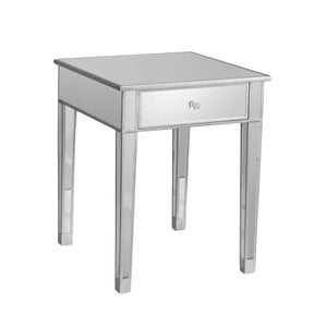 Homeroots 29" Silver And Reflective Glass Square End Table With Drawer   402269