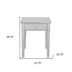 Homeroots 29" Silver And Reflective Glass Square End Table With Drawer   402269
