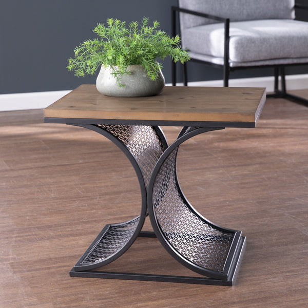Homeroots 19" Black And Brown Wood And Iron End Table   402271