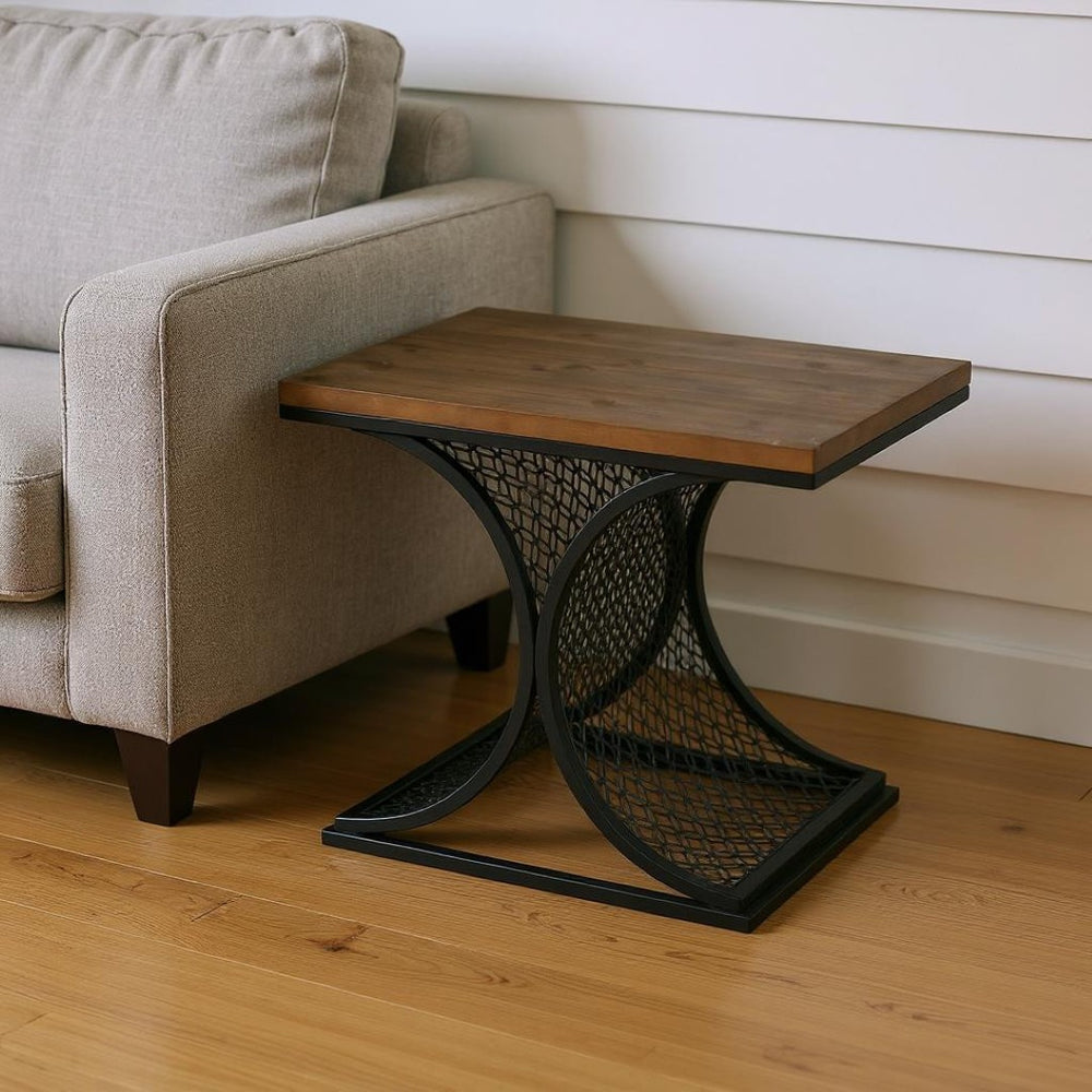 HomeRoots 19" Black Iron and Brown Wood End Table - Stylish Modern-Industrial Accent for Versatile Spaces 402271