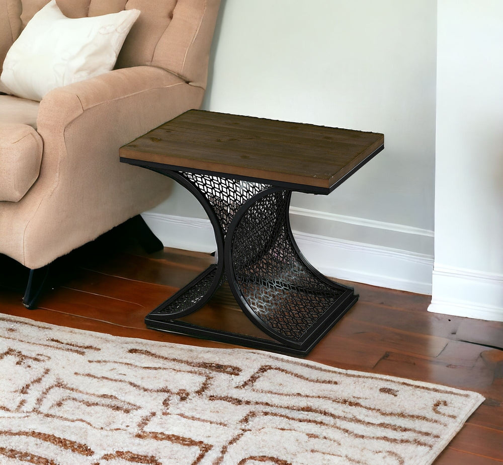 Homeroots 19" Black And Brown Wood And Iron End Table   402271